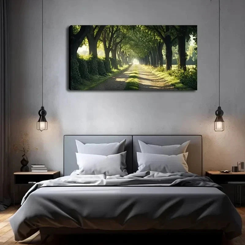 Forest Pathway With Lush Greene Wall Art Canvas Office Home Room Framed 120x60cm