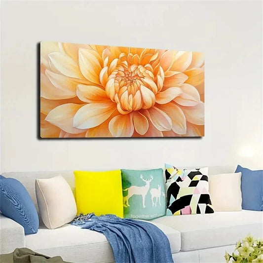 Vibrant Yellow Dahlia Floral Wall Art canvas office home room framed 120x60cm