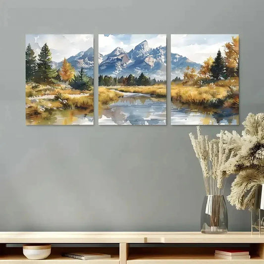 3pcs Grand Teton National Park Watercolor Metal Print Ready to Hang Art