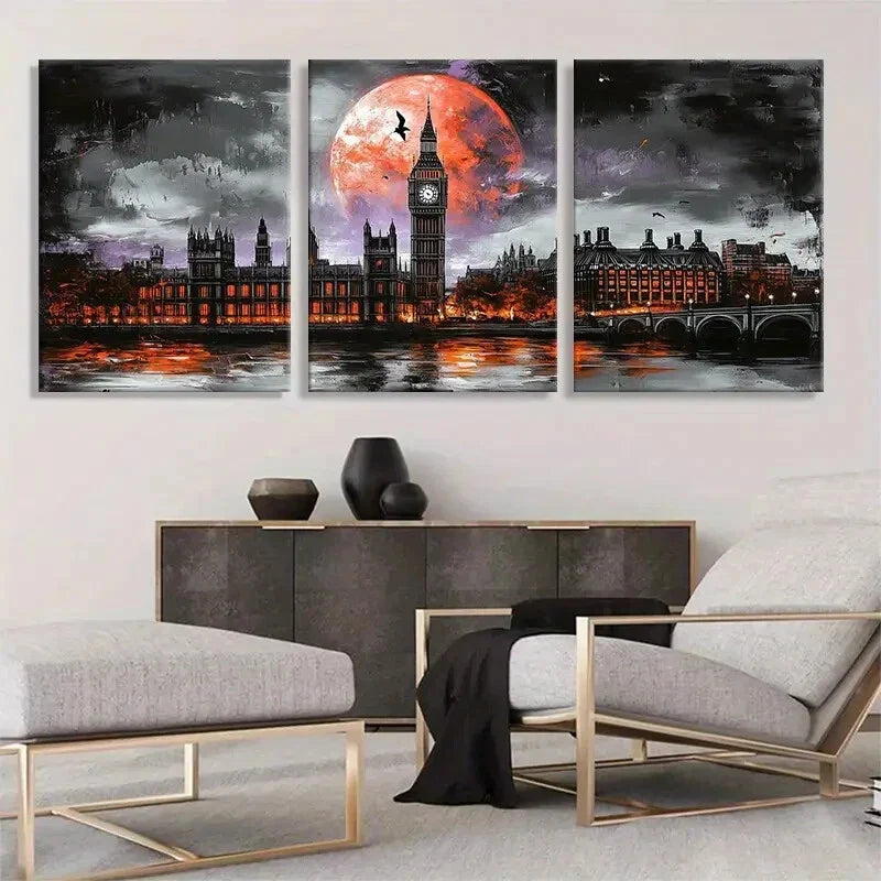 3pcs Dark Abstract Night Scene Cityscape Perfect Wall Art Set Canvas Framed 40x60cm - High Quality Print 100% Australian Made Wall Canvas Ready to Hang