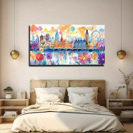 Vibrant London Cityscape Wall Art Canvas Office Home Room Framed 80x45cm