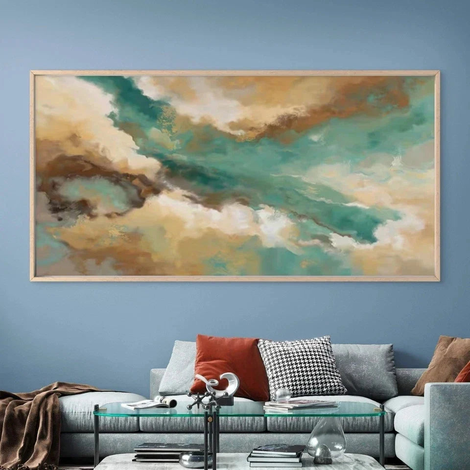 Abstract Ocean & Cloud Wall Art Canvas Office Home Room Framed 80x45cm