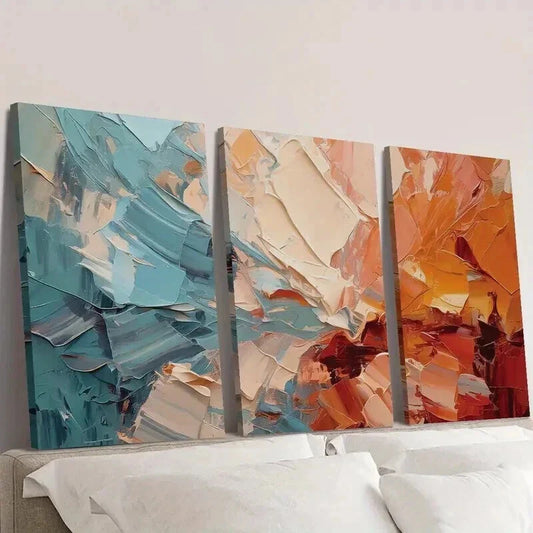 3pcs Vintage Red Blue Cream Oil Painting Wall Art Set Canvas Framed 40x60cm - High Quality Print 100% Australian Made Wall Canvas Ready to Hang