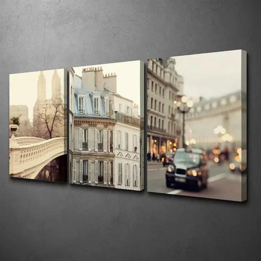 3pcs London Cars and City Bow Bridge Wall Art Set Canvas Framed 40x60cm - High Quality Print 100% Australian Made Wall Canvas Ready to Hang