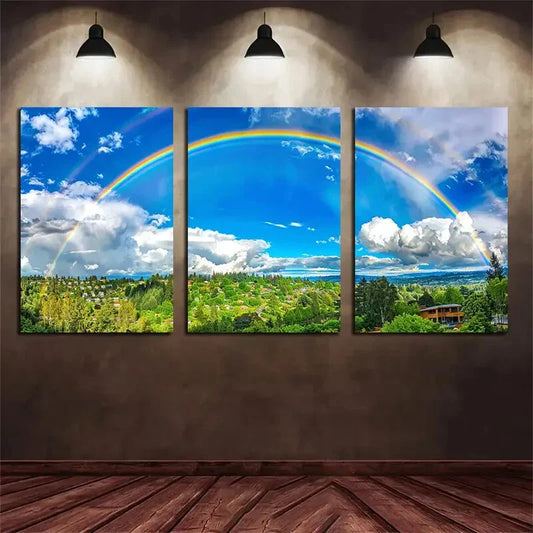 3pcs Rainbow Nature Blue Sky White Clouds Metal Print Ready to Hang Art