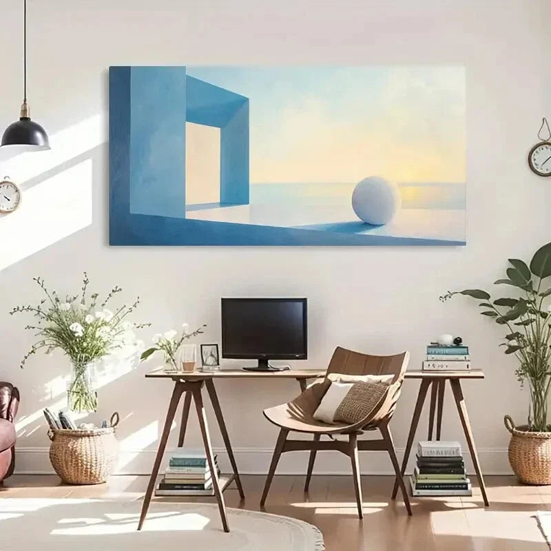 Geometric Shapes Modern Serene Wall Art Canvas Office Home Room Framed 80x45cm