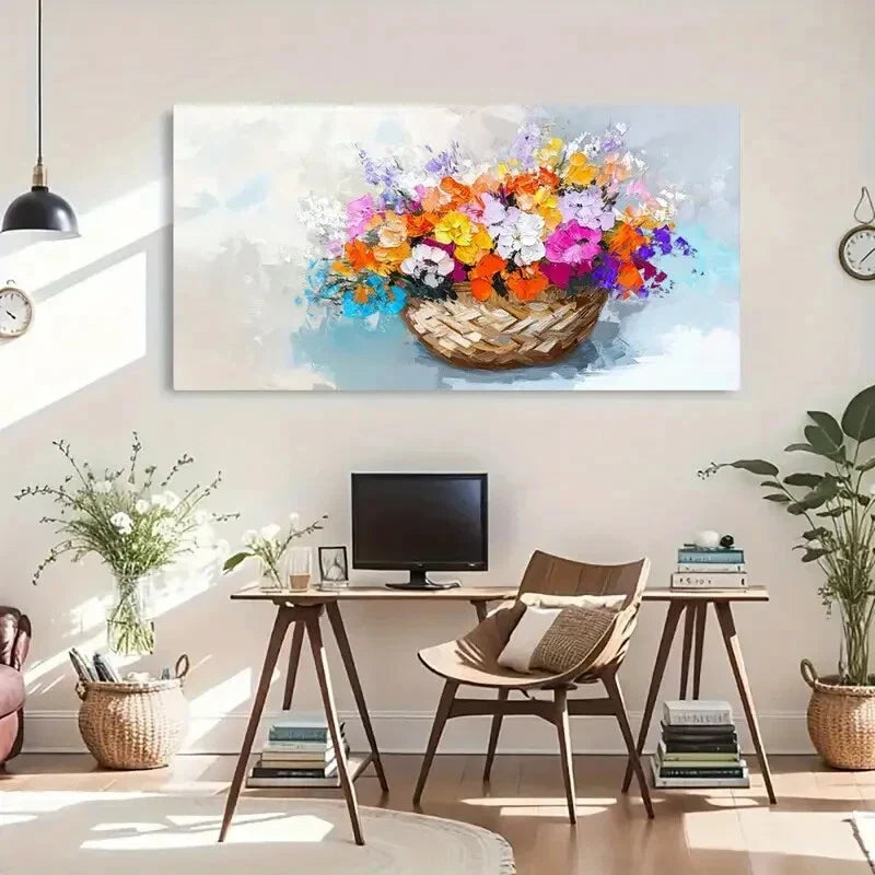 Vibrant Floral Bouquet Colorful Wall Art Canvas Office Home Room Framed 80x45cm