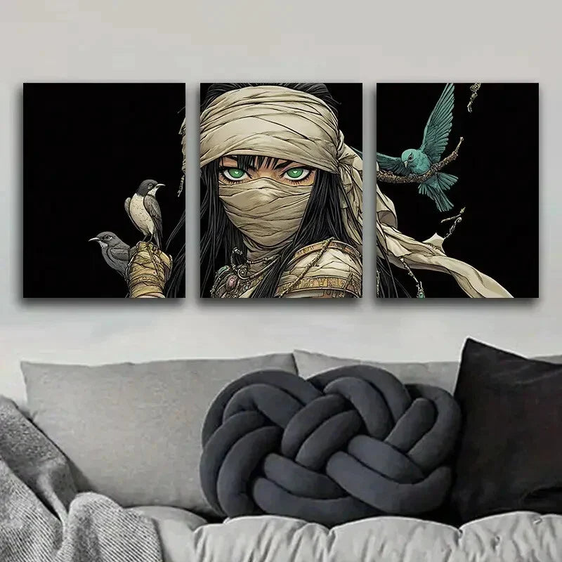 3pcs Mummy Goddess Design Girl Dark Rider Fear Wall Art Set Canvas Framed 40x60cm - High Quality Print 100% Australian Made Wall Canvas Ready to Hang