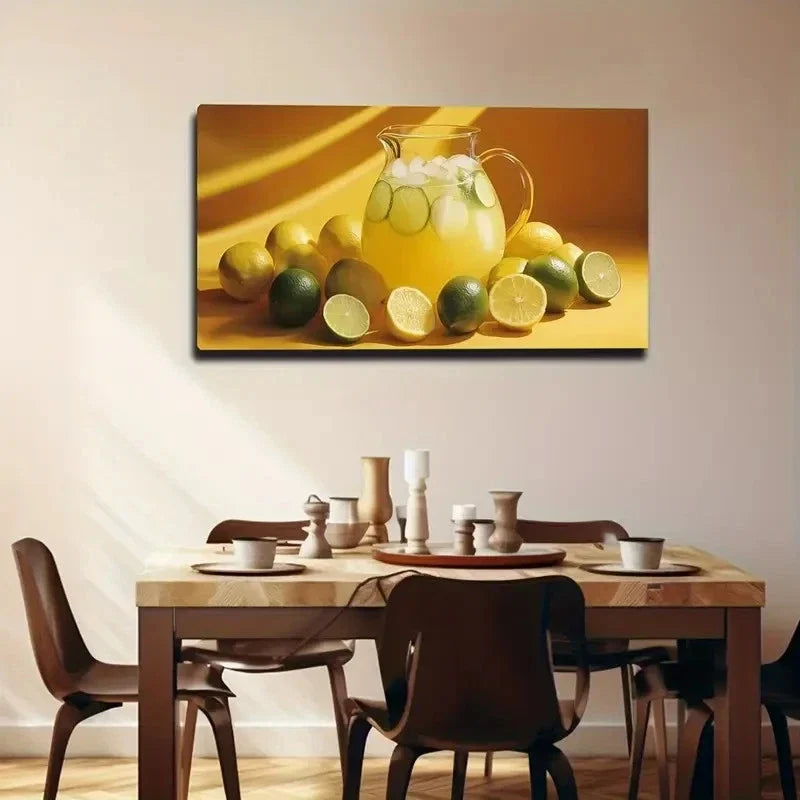 Lemonade Pitcher Lemons & Limes Wall Art Canvas Office Home Room Framed 120x60cm
