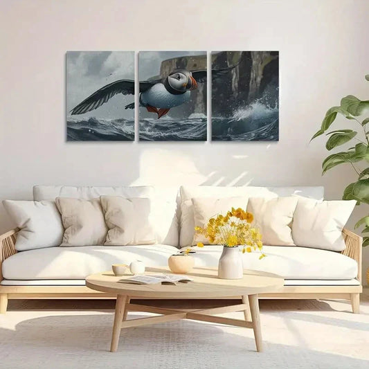 3pcs Vibrant Coastal Bird Painting Ocean Metal Print Ready to Hang Art