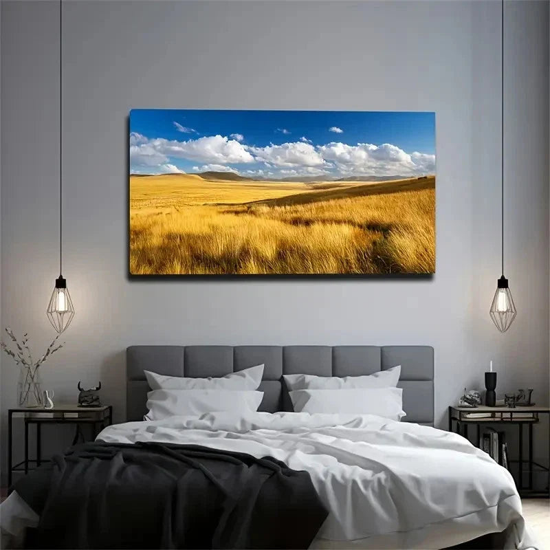 Autumn Grassland Suitable Wall Art Canvas Office Home Room Framed 80x45cm