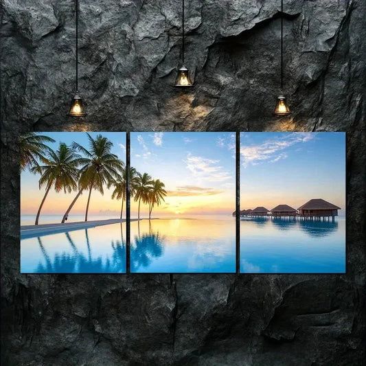 3pcs Blue Sky Island Sunset Nature Perfect Wall Art Set Canvas Framed 40x60cm - High Quality Print 100% Australian Made Wall Canvas Ready to Hang