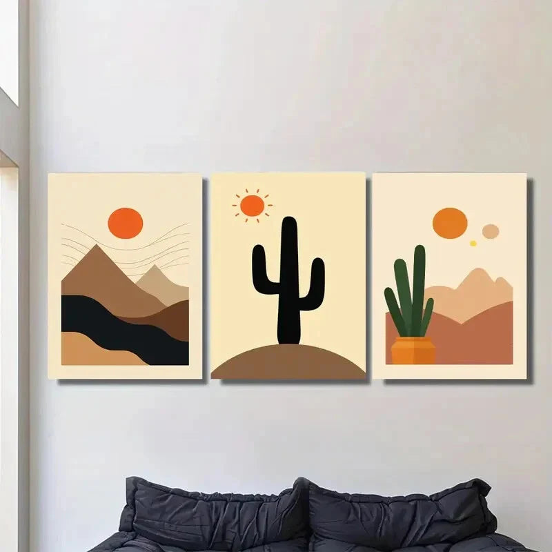 3pcs Modern Abstract Desert Landscape Metal Print Ready to Hang Art