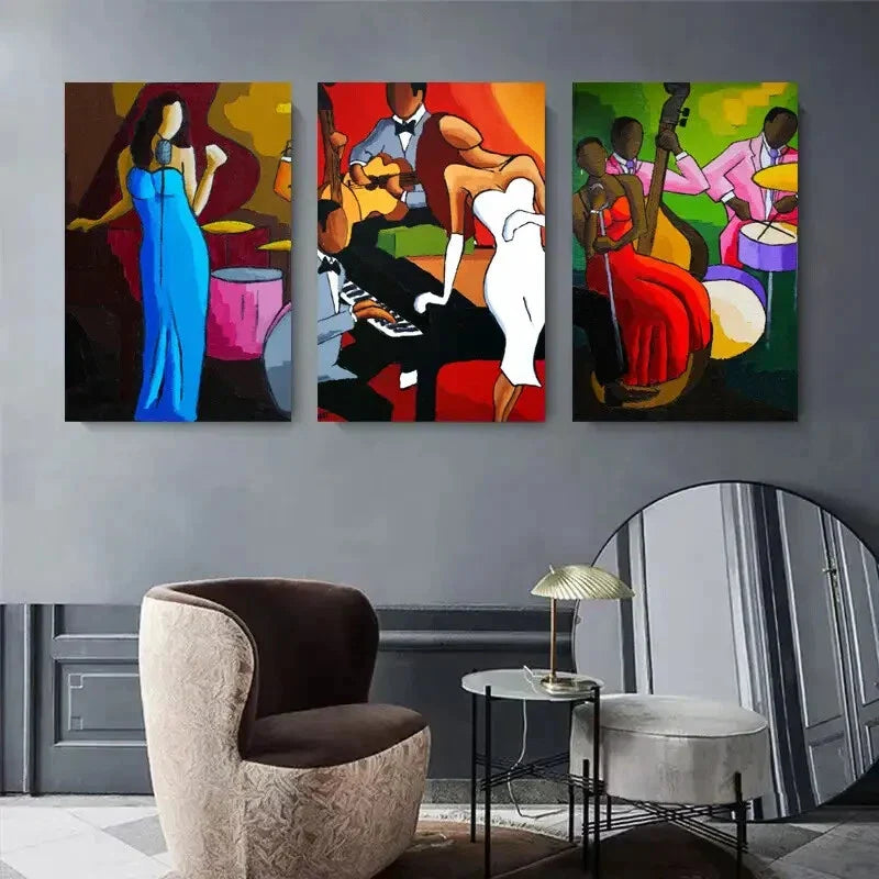 3pcs Abstract Jazz Musician Piano, Drums Metal Print Ready to Hang Art