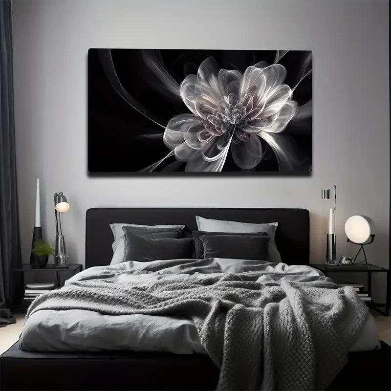 Black & White Floral Design Wall Art canvas office home room framed 120x60cm