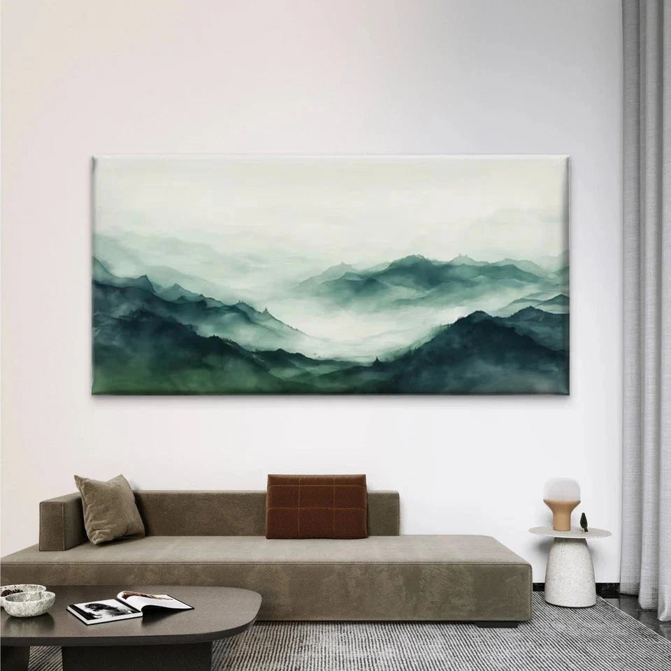 Green & Golden Abstract MountainWall Art Canvas Office Home Room Framed 80x45cm
