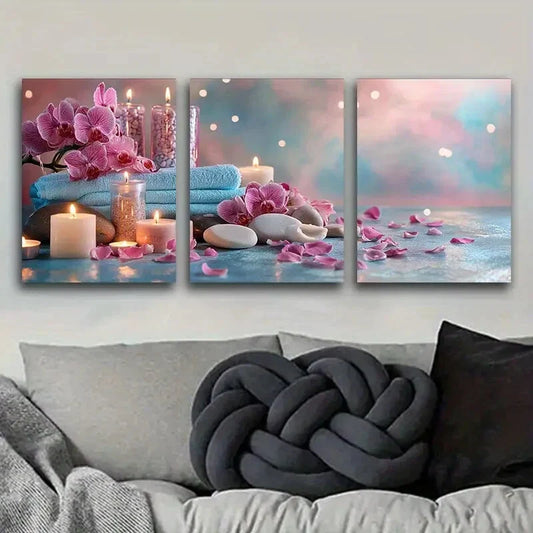 3pcs Spa candle Art Painting Metal Print Ready to Hang Art