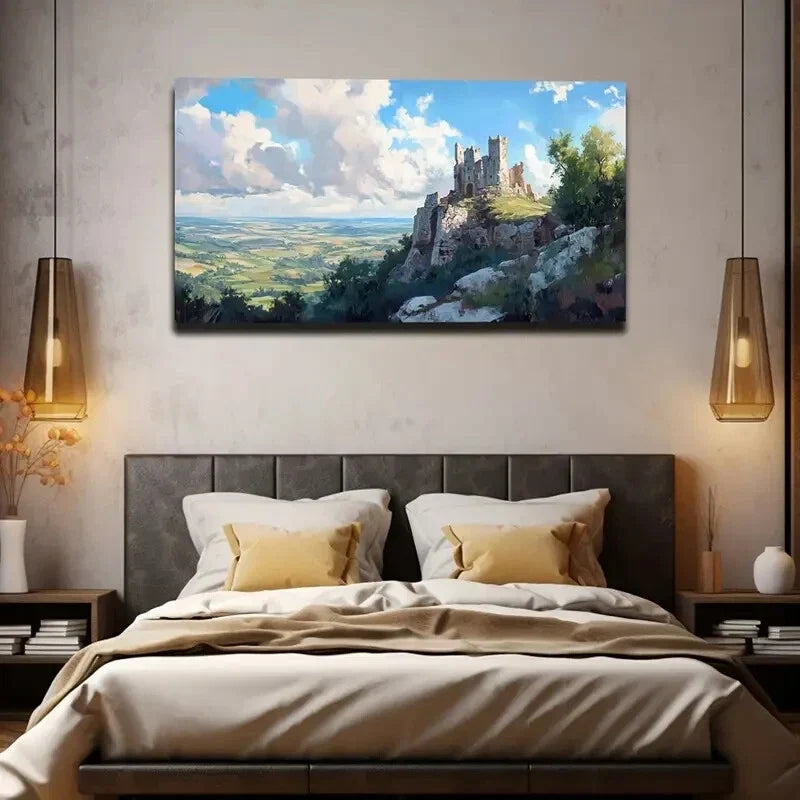 Ancient Castle Rocky Mountain Wall Art Canvas Office Home Room Framed 120x60cm