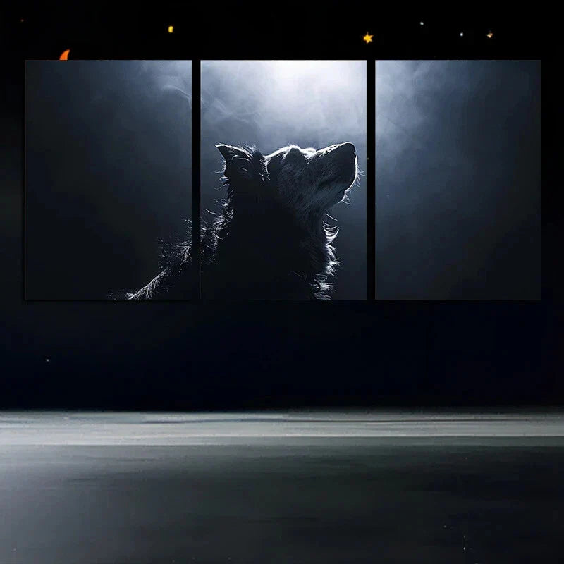 3pcs Dog Silhouette Sunlight Black & White Metal Print Ready to Hang Art