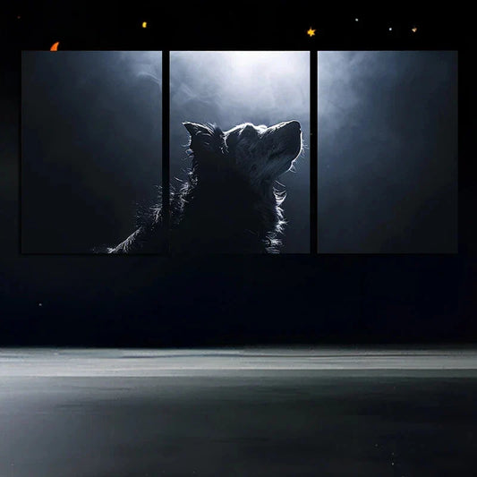 3pcs Dog Silhouette Sunlight Black & White Metal Print Ready to Hang Art