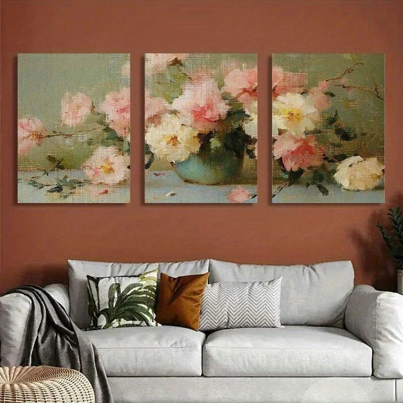 3pcs Floral Vase Modern Fantasy Metal Print Ready to Hang Art