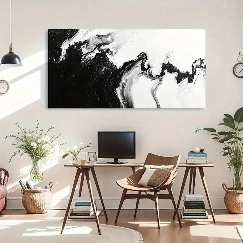 Black & White Bold Contrast Wall Art Canvas Office Home Room Framed 120x60cm