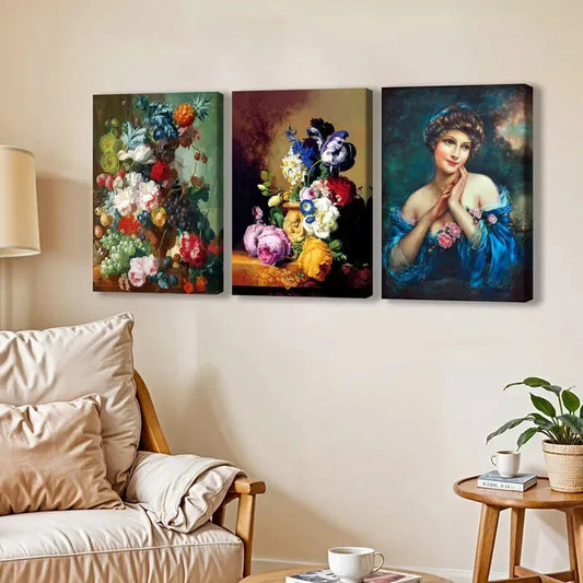 3pcs Creative Fantasy Modern Lady Florals Blue Wall Art Set Canvas Framed 40x60cm - High Quality Print 100% Australian Made Wall Canvas Ready to Hang