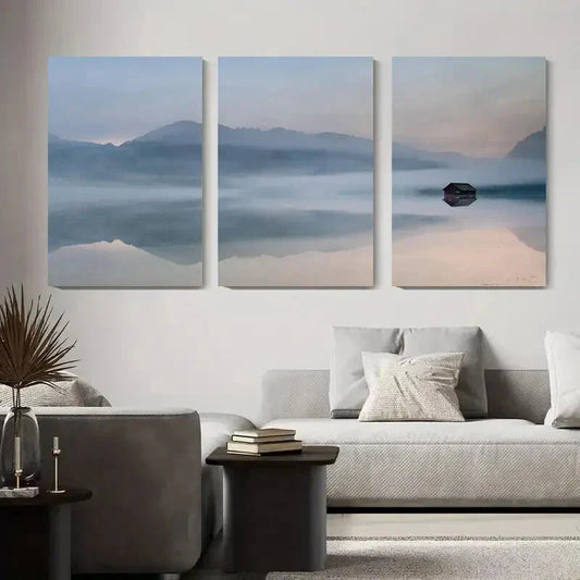 3pcs Misty Mountain Lake Serene Nature Landscape Metal Print Ready to Hang Art