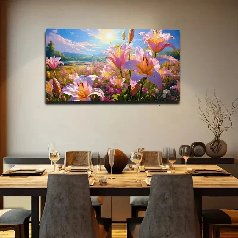 Sunlit Floral Gradient Pink Wall Art canvas office home room framed 120x60cm