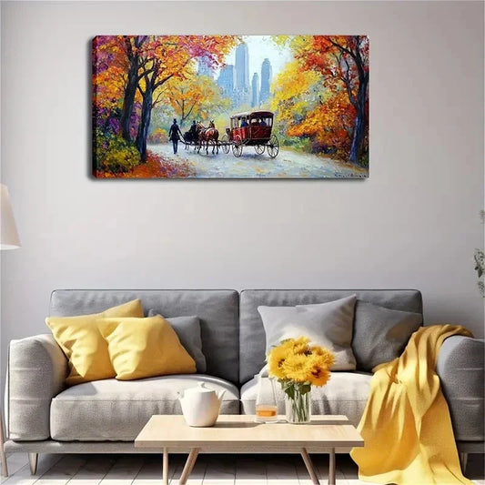 Vintage Horse-Drawn Carriage Wall Art Canvas Office Home Room Framed 120x60cm
