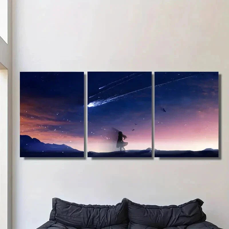 3pcs Starry Night Sky Triptych Metal Print Ready to Hang Art