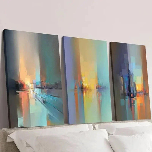 3pcs Geometric City Architecture & Skyline Wall Art Set Canvas Framed 40x60cm - High Quality Print 100% Australian Made Wall Canvas Ready to Hang