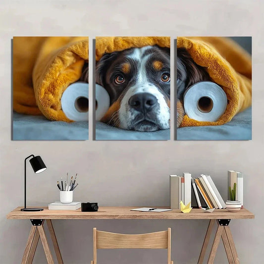 3pcs Bernard Dog Humorous Whimsical Animal Metal Print Ready to Hang Art