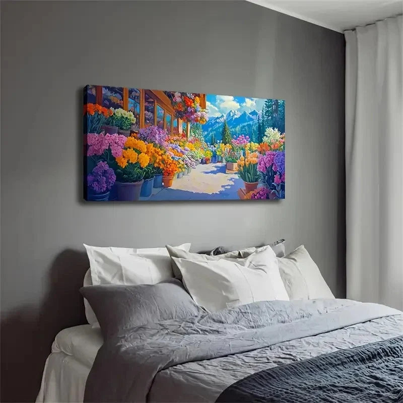 Vibrant Floral Landscape Décor Wall Art Canvas Office Home Room Framed 120x60cm