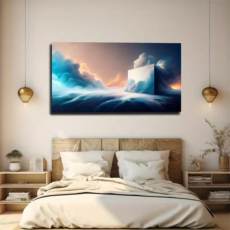 Modern Abstract Dramatic Cloudy Wall Art Canvas Office Home Room Framed 120x60cm
