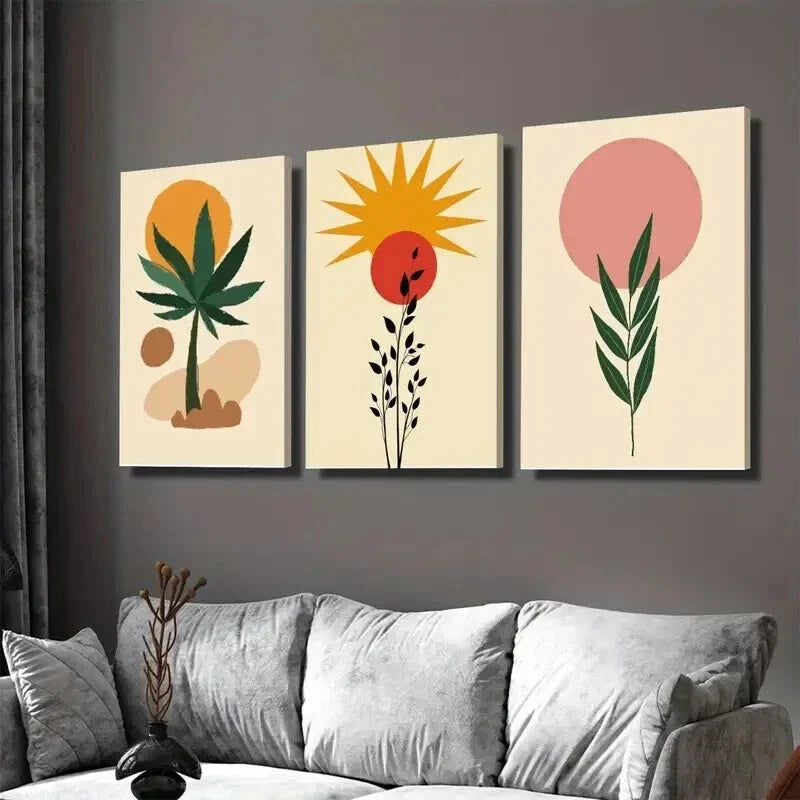 3pcs Boho Style Modern Abstract Tree Wall Art Set Canvas Framed 40x60cm - High Quality Print 100% Australian Made Wall Canvas Ready to Hang