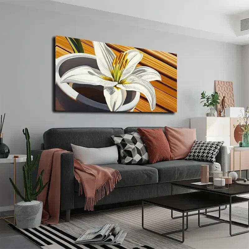 Blooming White Lilies Grayish Wall Art Canvas Office Home Room Framed 120x60cm