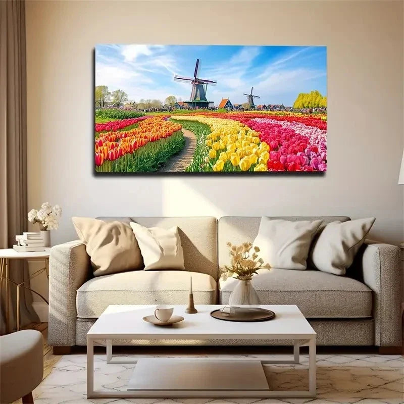 Attractive Tulips Landscape Wall Art Canvas Office Home Room Framed 80x45cm