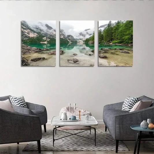 3pcs Green Lake Pine Natural Scenery Metal Print Ready to Hang Art