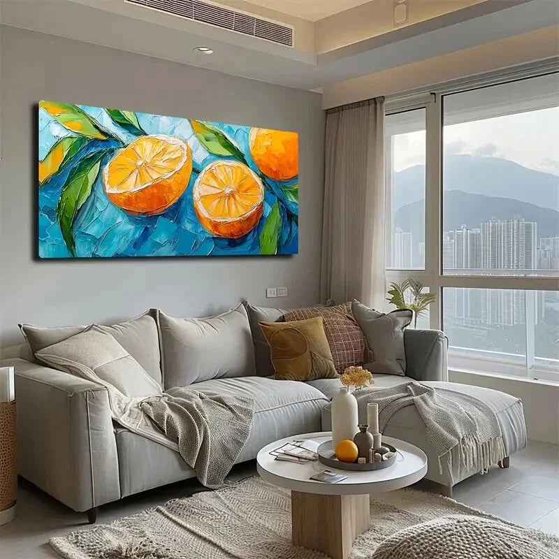 Thick Brushstrokes Drawn Orange Wall Art Canvas Office Home Room Framed 120x60cm