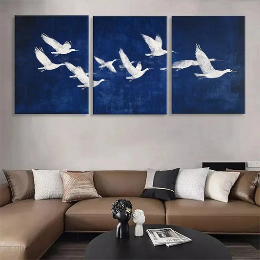 3pcs Elegant White Birds in Flight Perfect Wall Art Set Canvas Framed 40x60cm - High Quality Print 100% Australian Made Wall Canvas Ready to Hang