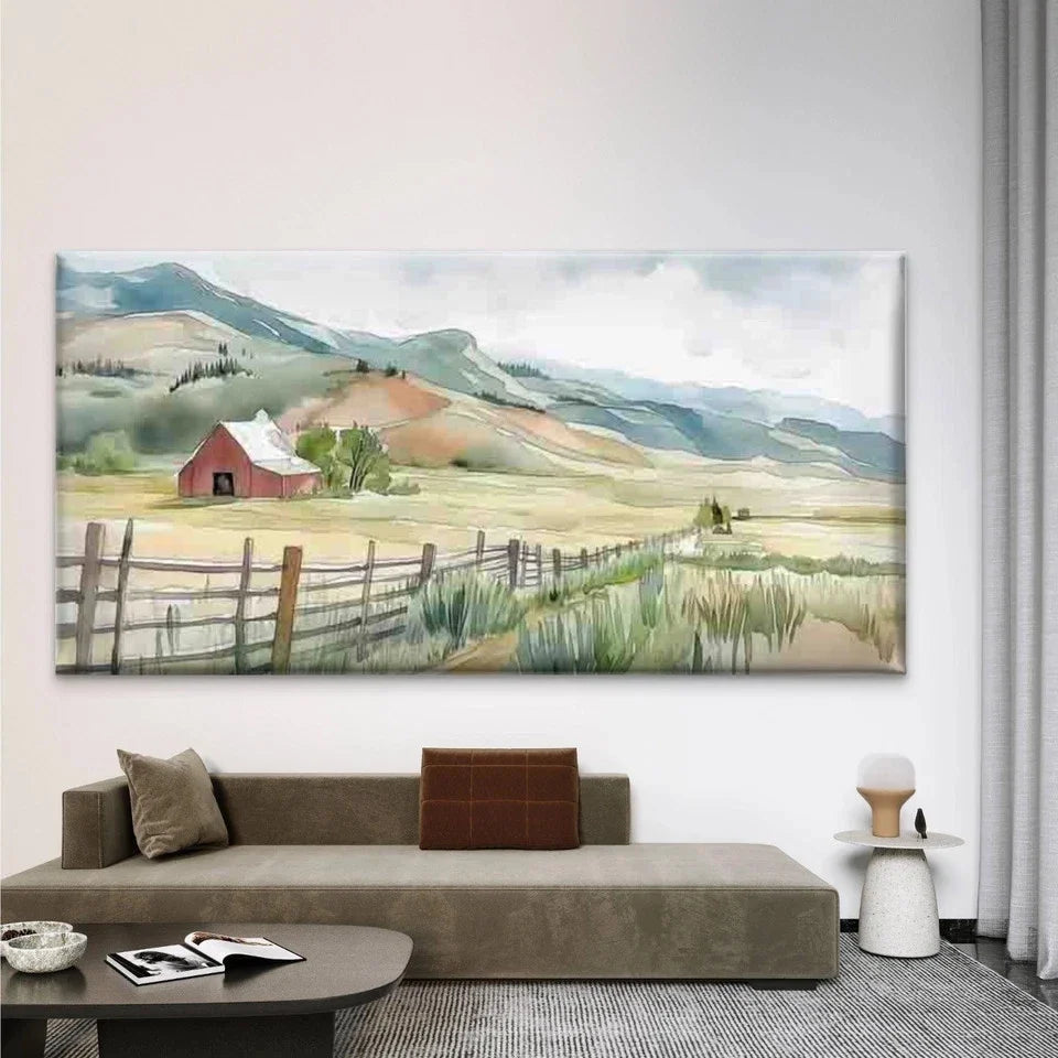 Rural Farm Landscape Wall Art Canvas Office Home Room Framed 80x45cm