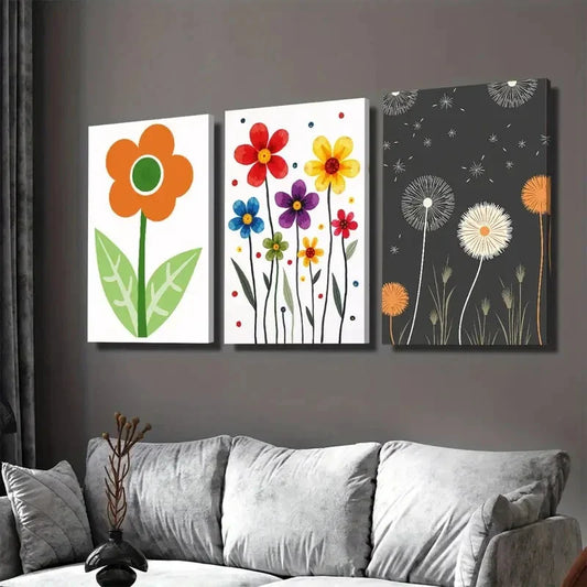 3pcs Floral Modern Abstract Colorful Flower Wall Art Set Canvas Framed 40x60cm - High Quality Print 100% Australian Made Wall Canvas Ready to Hang