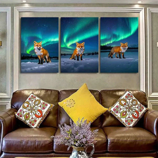 3pcs Fantasy Fox Snowy Vibrant Metal Print Ready to Hang Art
