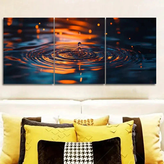 3pcs Raindrops on the water Metal Print Ready to Hang Art