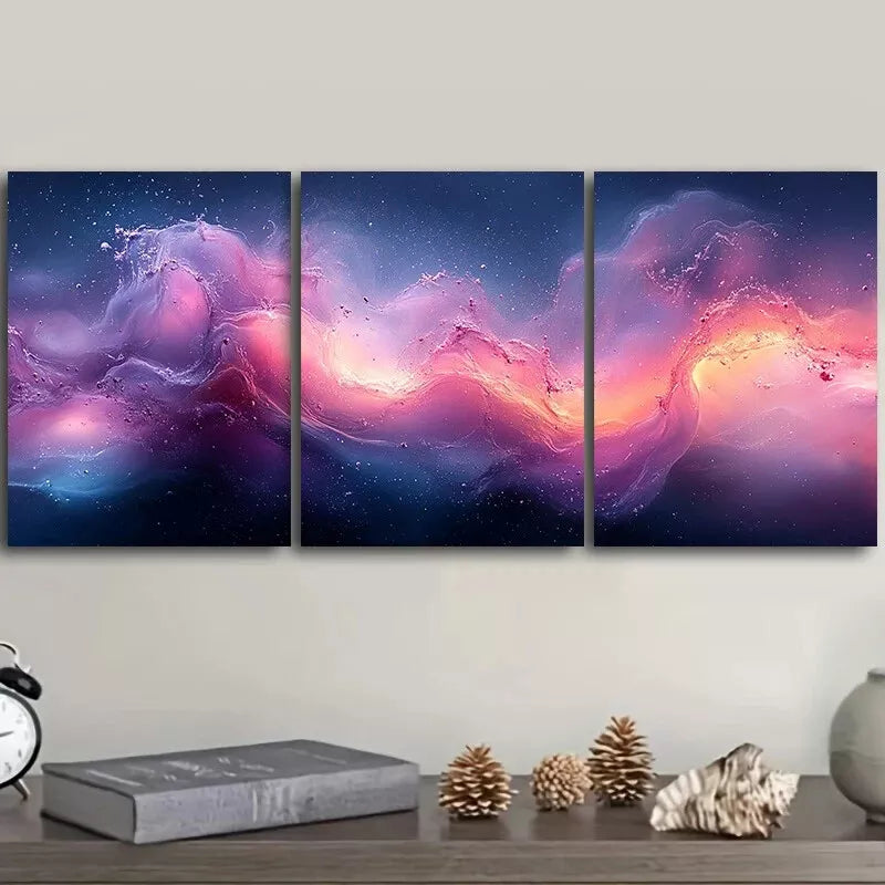 3pcs Purple And Light Blue Water Wall Art Set Canvas Framed 40x60cm - High Quality Print 100% Australian Made Wall Canvas Ready to Hang