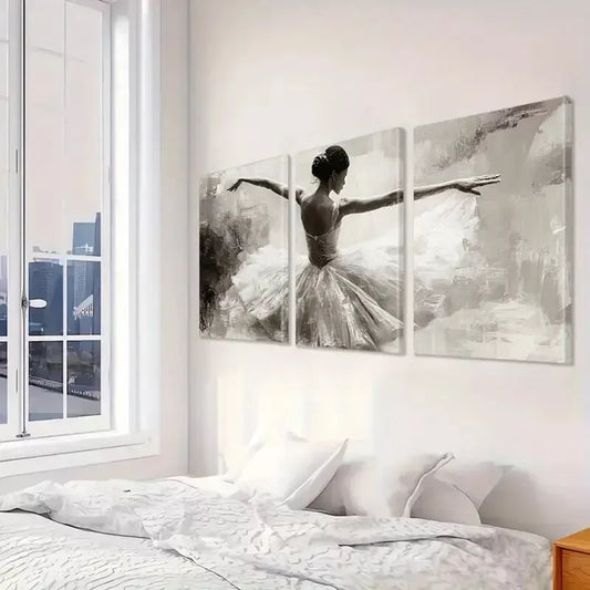 3pcs Elegance Decorative Ballerina White Tutu Wall Art Set Canvas Framed 40x60cm - High Quality Print 100% Australian Made Wall Canvas Ready to Hang