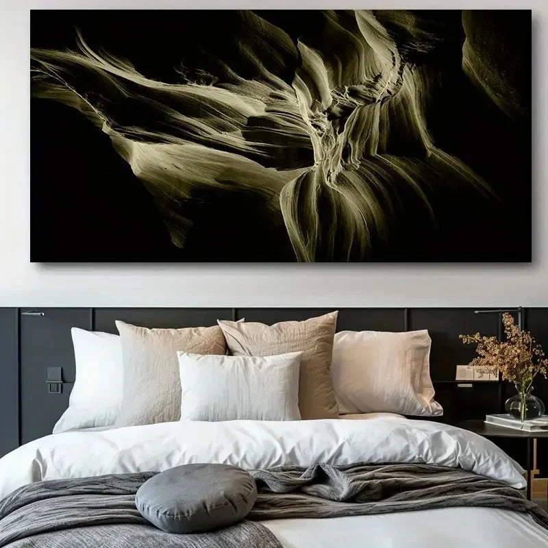 Modern Abstract Stone Black Wall Art Canvas Office Home Room Framed 80x45cm