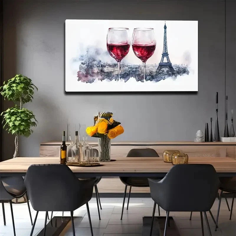 Eiffel Tower & Wine Wall Art Canvas Office Home Room Framed 80x45cm