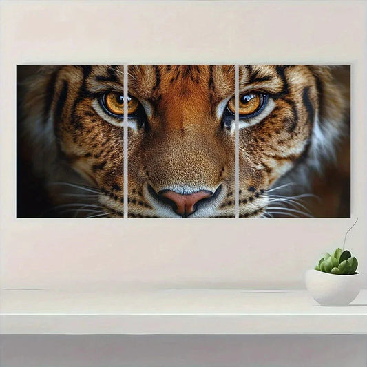 3pcs Vibrant Pink & Orange Tiger Metal Print Ready to Hang Art